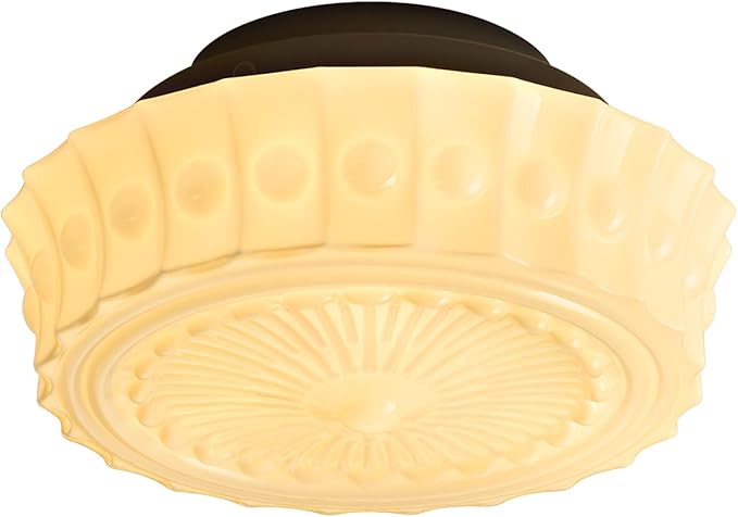 Schoolhouse Vintage Glass Ceiling Light - Small 12 Inch Cream Yellow Mid Century Modern Flush Mount Lighting Fixtures - Art Deco Lamp for Bedroom Kitchen Entryway Laundry Hallway Foyer Bathroom Hall - Aura Lighting
