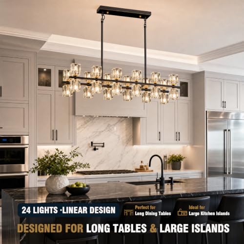 24 Light Linear Crystal Chandelier for Dining Room Kitchen Island 36inch