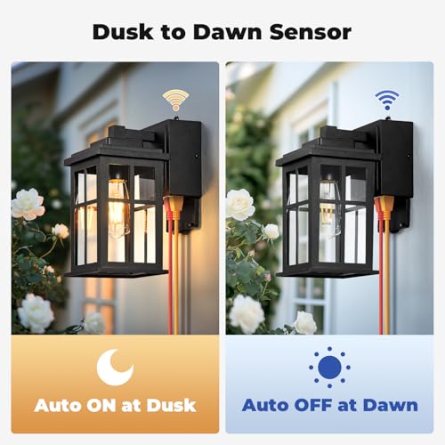 2 Pack Black Porch Lights Outdoor with GFCI Outlet (2 Count)