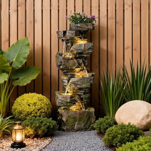 49H Realistic Rock Outdoor Water Fountain with 6 Tiers