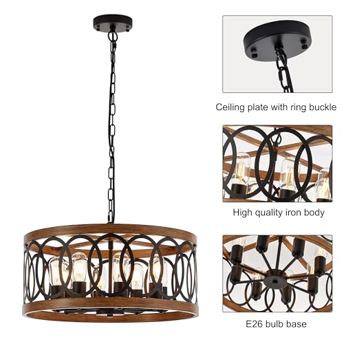 8 Light Farmhouse Drum Pendant Light