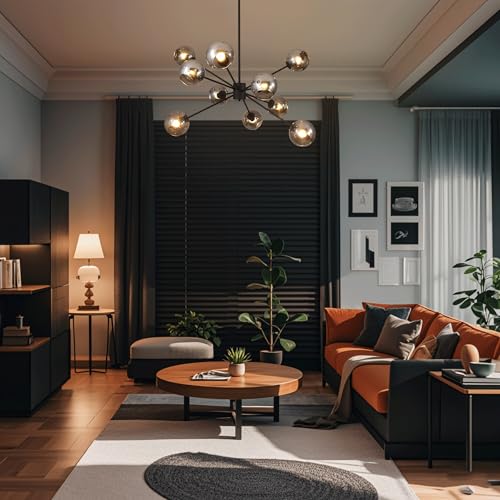 10 Lights Black Sputnik Chandelier Adjustable Modern Large Globe Pendant Hanging Light Mid Century Smoke Grey Glass Sputnik Lights Contemporary Chandelier Dining Room Light Fixtures Over Table
