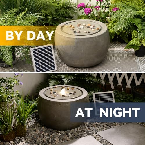 Solar Water Fountain Outdoor Garden Bubbler Water Feature Fountains Solar Powered with Pebbles for Patio Deck Yard Home Decor Gray