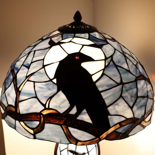 L10954 Raven Tiffany Style Stained Glass Table Lamp