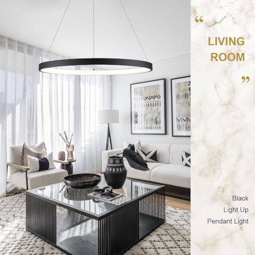 Modern LED Pendant Light Black Ring Chandelier 24" Dimmable Flush Mount Pendant Chandelier for Dinning Room Office Kitchen Living Room