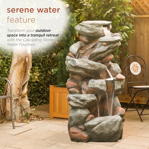 WIN1548 Outdoor Floor Cascading Stone Fountain with LED Lights