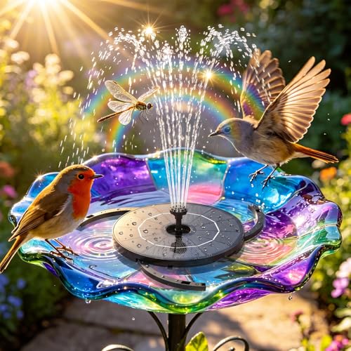 2.8W Solar Fountain Pump with 6 Nozzles & Ground Stakes 3.9ft Cord