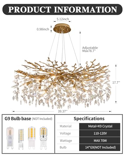 Modern Tree Branch Crystal Chandelier Luxury Gold Crystal Pendant Lighting 40" Contemporary 14