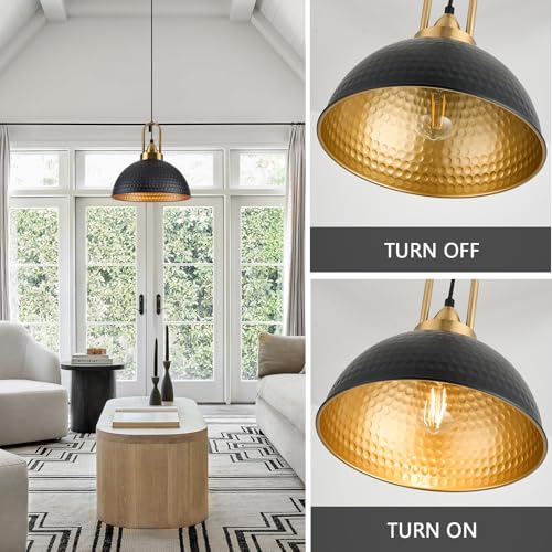Black Pendant Lights Kitchen Island Industrial Adjustable Height Vintage Farmhouse Dome Hanging Light Fixtures for Barn (3 Count)