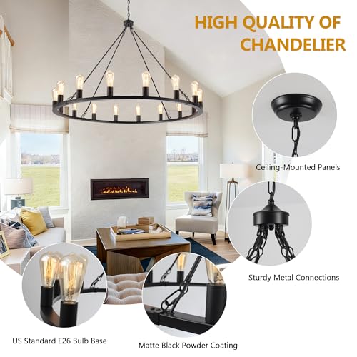 Wagon Wheel Chandelier 16 Light 47" Farmhouse Chandelier for Dining Room