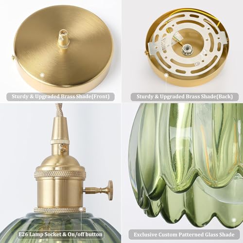 Pendant Light 2 Pack with Green Tulip Glass Lmapshade (2 Count)