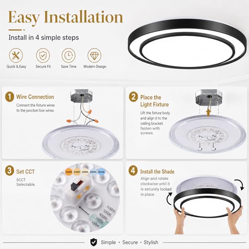 20 Inch LED Flush Mount Ceiling Light (Black / 20Inch)