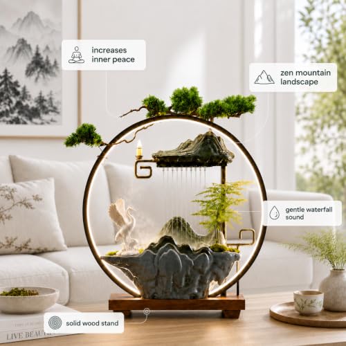 Luxury Feng Shui Zen Tabletop Fountain with Mist and LED Light