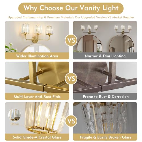 Bathroom Light Fixtures (Brushed Brass / 3 Light)