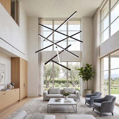 Modern LED Chandeliers Dimmable Pendant Light Fixture 7 Lights for High Ceiling Living Room Dining Room Staircase Restaurant Sputnik Floating Sculptural Art Hanging Lamp