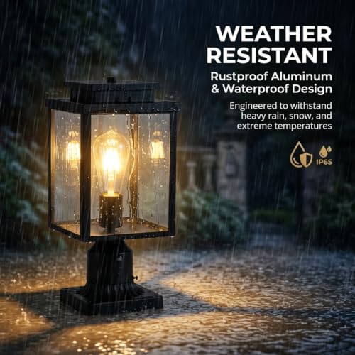 Dusk to Dawn Black Outdoor Post Light Hardwired with Pier Mount Base