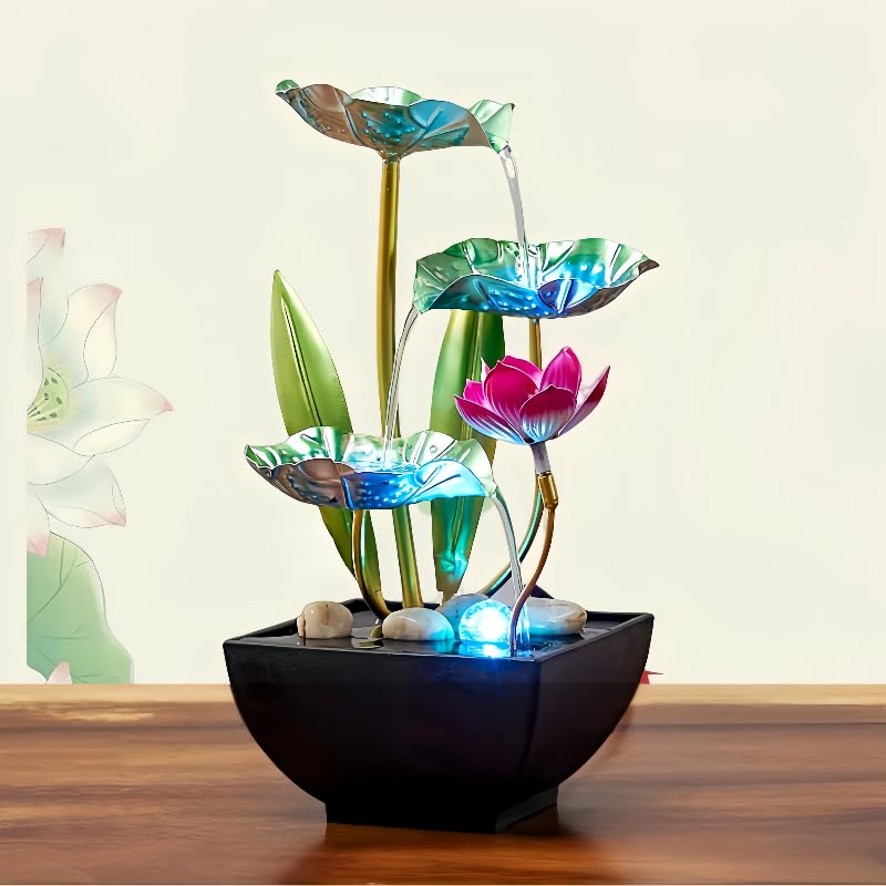 Waterfall Pendulum with Lights Small Fountain Indoor Decompression Office Living Room Home Decor Art Country Style