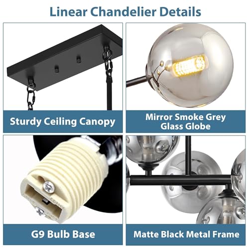 Linear Chandelier 22 Lights Black Dining Room Light Fixtures Dia 70 Inch