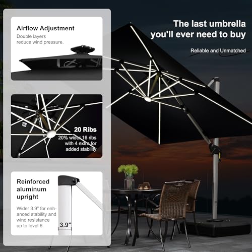 Cantilever Umbrella 9' X 12' Double Top Solar LED Light