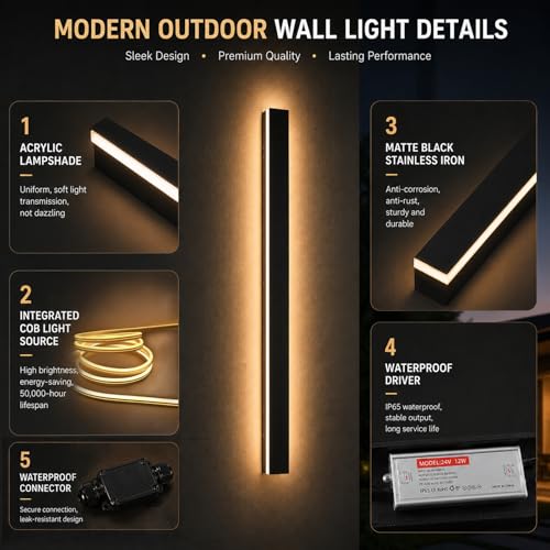 Modern Outdoor Wall Lights 31 Inch Long Wall Sconce LED IP65 Waterproof Outdoor Wall Lamp 3000K Modern Wall Mount Exterior Light Fixture for House Garage
