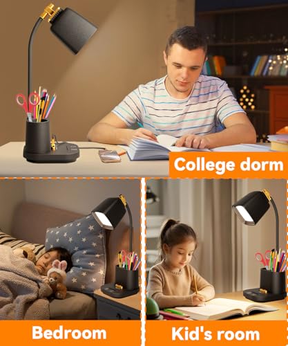 LED Desk Lamp for Dorm 2 USB Ports