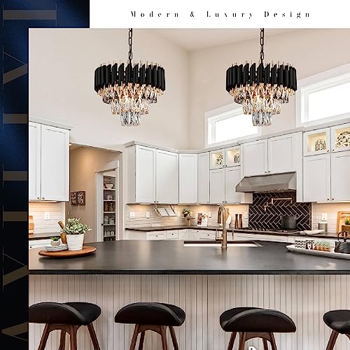 Modern Crystal Chandeliers 3 Tiers Black and gold Pendant Light Fixtures