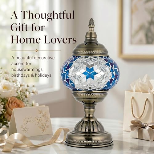 Turkish Moroccan Table Lamp Lantern with Handmade Mosaic Glass Lampshade Tiffany Style Bohemian Stained Glass Decorative Desk Lamps Bedside Night Lights for Bedroom
