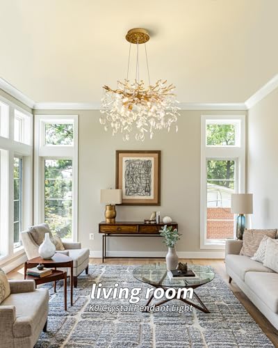 Modern Tree Branch Crystal Chandelier Luxury Gold Crystal Pendant Lighting 18" Contemporary 6 (6 Count)