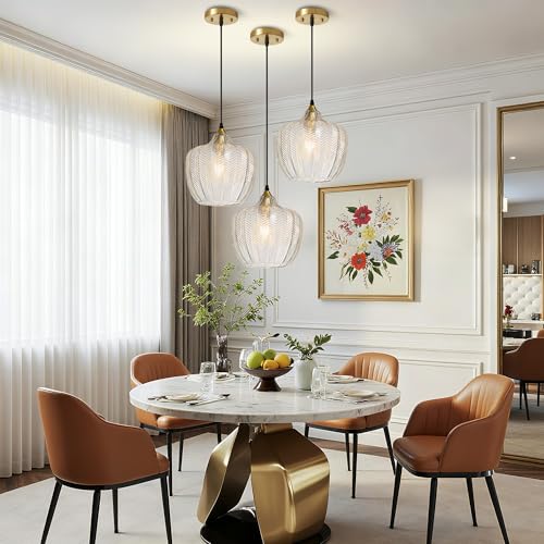 Clear Glass Pendant Lights Kitchen Island Gold Hanging Ceiling Light 9.45"
