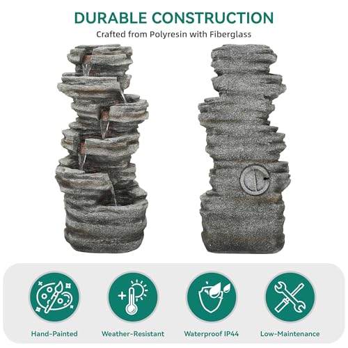 6 Tier Rock Outdoor Water Fountain with LED Lights