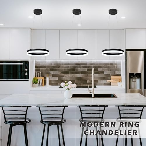 12" Black Led Ring Chandelier Ring Modern Led Chandelier 3 Pack Modern Pendant Lights Led Pendant Lights Adjustable Height Light Contemporary Light Fixture for Kitchen Island Dining Room