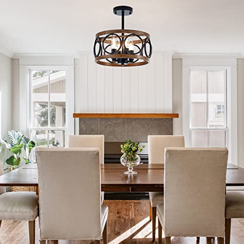 12.6" 4 Light Black Farmhouse Drum Pendant Light for Dining Room