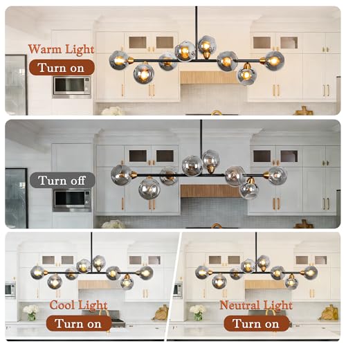 Linear Chandeliers for Dining Room 50" Gray Globe Rectangle Pendant Light