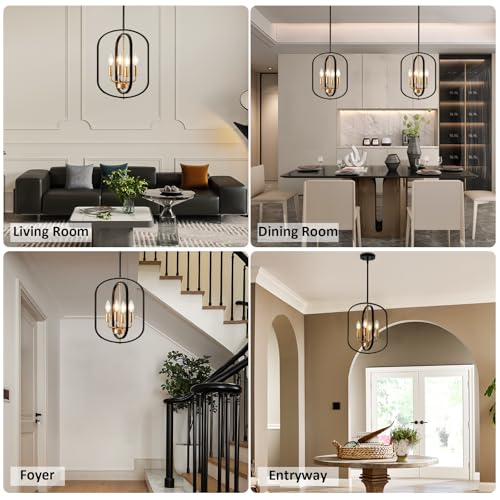 Black and Gold Chandelier for Dining Room Light Fixture, Chandelier for Entryway Light Fixture Foyer Lighting Fixtures Adjustable Modern Farmhouse Chandelier for Living Room Pendant Lights Kitchen
