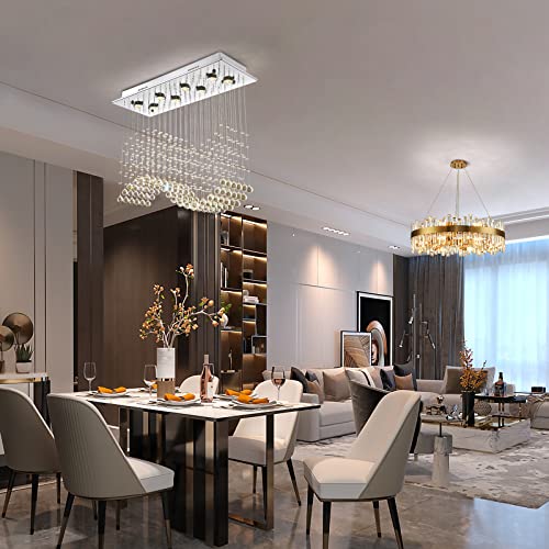 Modern Rectangular Wave Raindrop Crystal Chandelier Ceiling Light