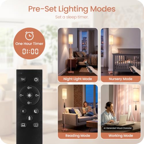Slim Floor Lamp for Living Room with Magnetic Remote and Foot Switch