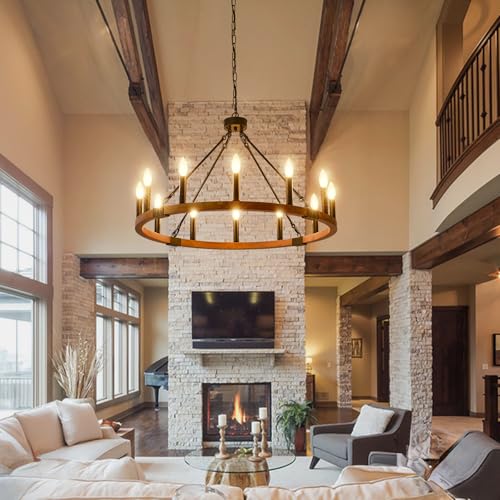 32" Solid Wood Wagon Wheel Chandelier 12