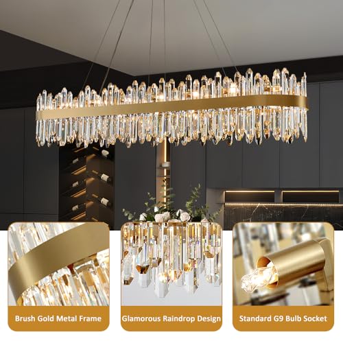 Gold Oval Crystal Chandelier L57 inch