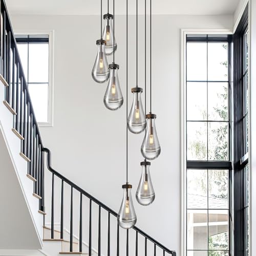 Raindrop Pendant Lights Kitchen Island Teardrop Black Hanging Light Fixtures Clear Solid Glass Pendant Light Modern Chandeliers for Dining Room Porch Corridor Living Room