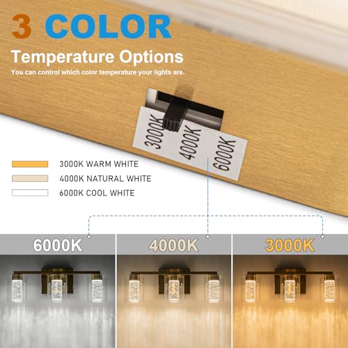 3 Light Gold Vanity Light with 3 Color Modes