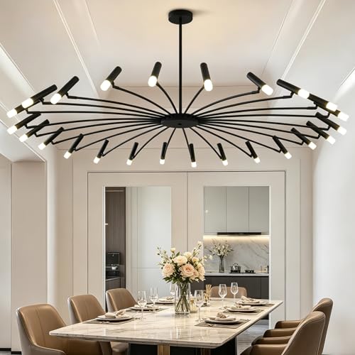 Black Sputnik Ceiling Light Extra Large Chandeliers for High Ceilings Mid Century Modern Chandelier Vintage Chandelier Light Fixture for Dining Room Living Room