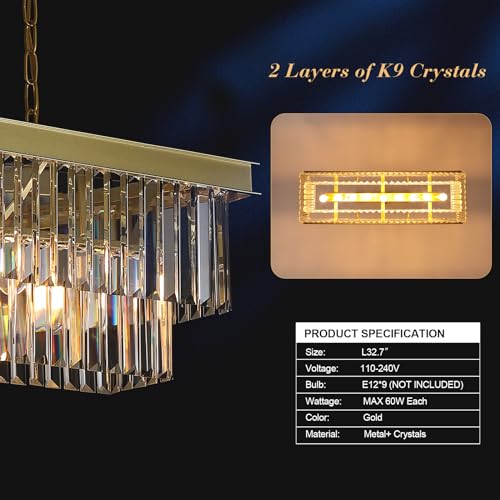 Modern Rectangular Crystal Chandelier Gold Island Rectangle Pendant Light