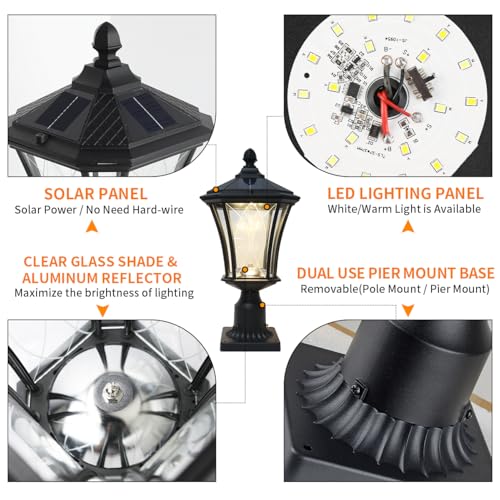 Solar Post Lights Dusk to Dawn Outdoor Solar Lamps with Pier Mount Base
