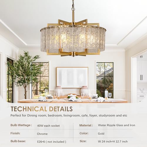 Modern Crystal Chandeliers for Dining Room Gold Pendant Lights 24"