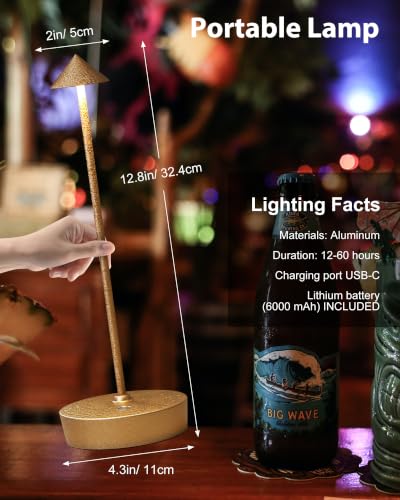 Cordless Table Lamps Rechargeable 6000mAh Battery Operated LED Desk Lamp