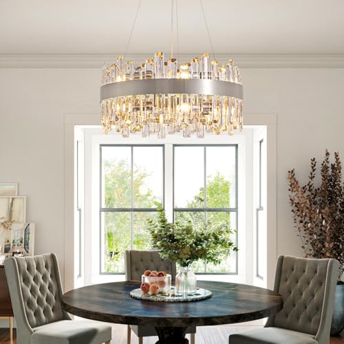 12 Light Modern Crystal Chandelier Ceiling Light Chrome D19.7''