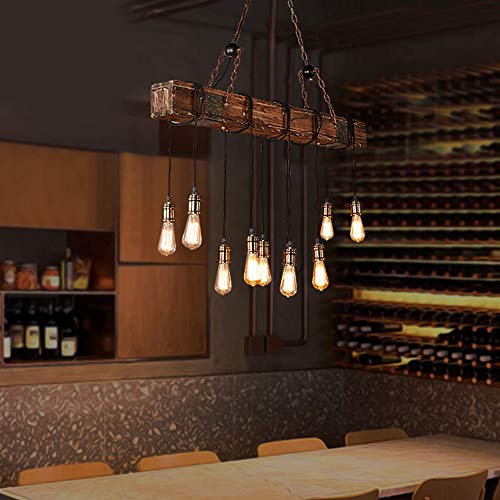 Retro Pendant Lighting Wooden Rustic Chandelier Industrial Vintage Chandelier Lighting Fixtures E26 Bulb Sockets Hanging Farmhouse Chandelier for Kitchen