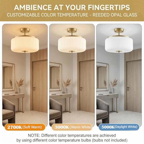 3 Light Gold Semi Flush Mount Ceiling Light
