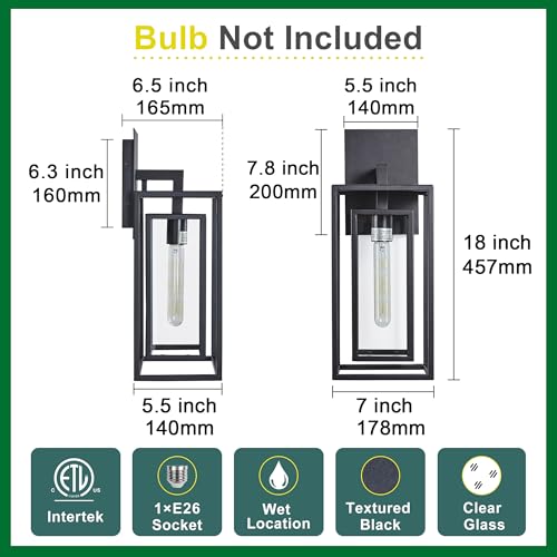 18"Ht Modern Industrial Outdoor Wall Light Fixture with Textured Black Anti