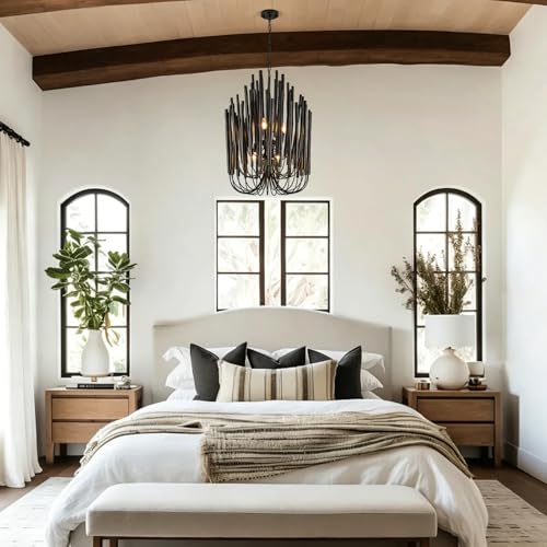 Black Wood Large Chandelier Industrial Hanging Light Fixture 21 Inch
